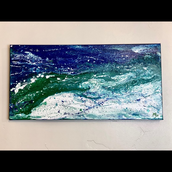 Acrylic painting original art work Ocean signed artist J. Cruz seascape beach - Picture 2 of 10